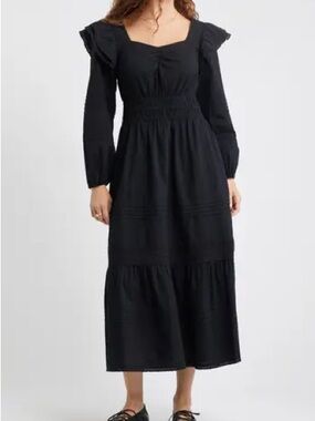 7. Treasure & Bond • NWT cotton Double Ruffle Long Sleeve Maxi Dress PTP 17”-21”